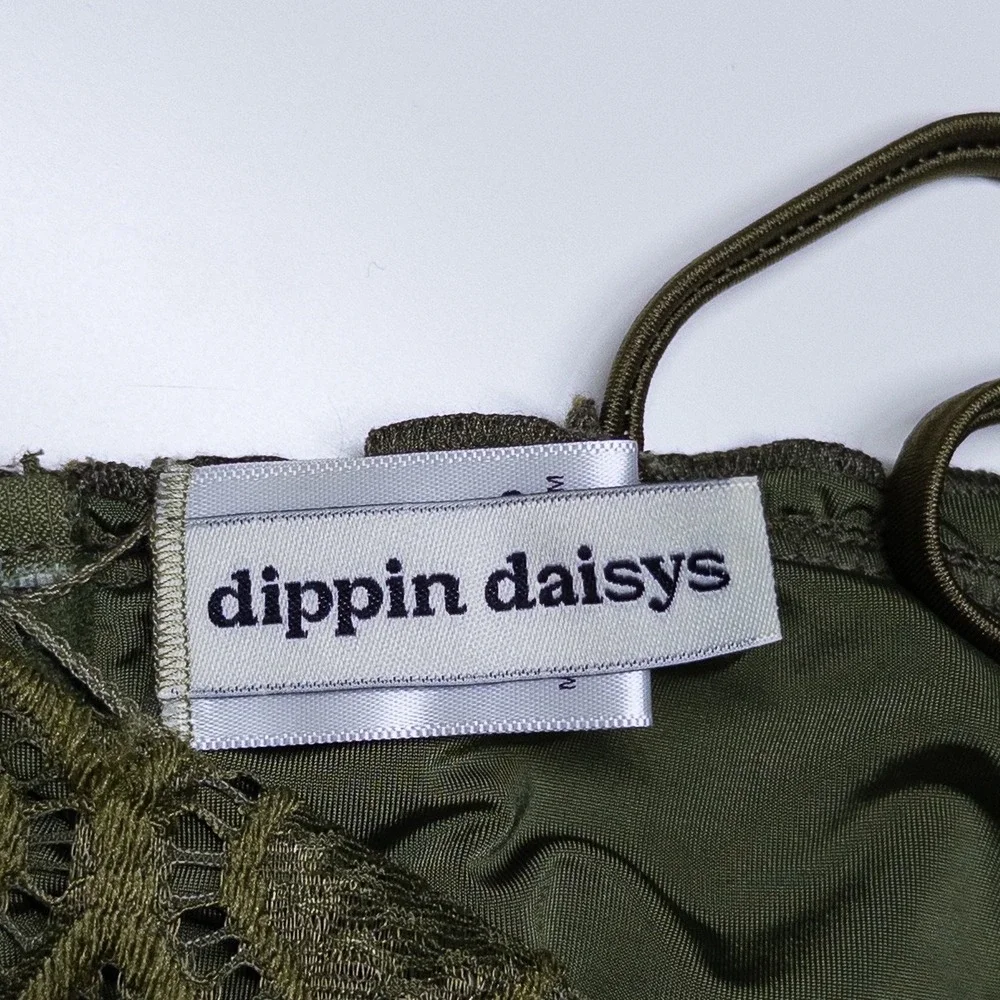 Dippin Daisys Women Bikini Top XL Olive Green Lace Underwire Ruffle Feminine